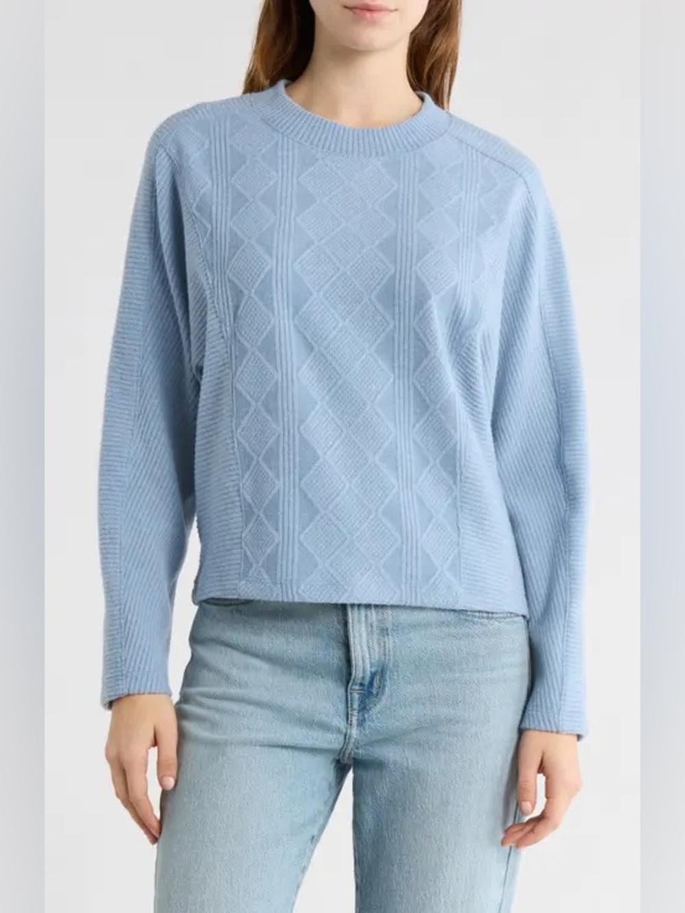 Democracy NWT Blue Cable Knit Crewneck Sweater Women’s Medium Preppy Minimalist